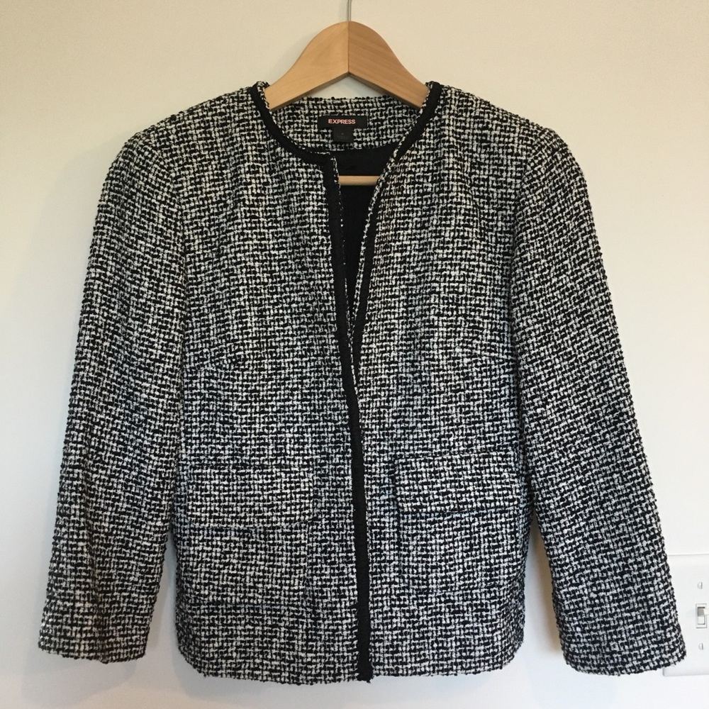 Black/White 3/4 sleeve tweed jacket